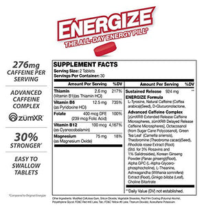 iSatori Energize Extra Strength Caffeine Pills - Fast Acting Long-Lasting Energy Pill - Extended-Release Caffeine - Improved Alertness and Clarity - All Day Energy, No Jitters, No Crash (60 Tablets)