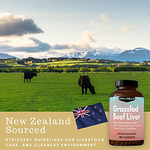 Beef Liver Capsules, 100% Grassfed New Zealand Dessicated Liver. Freeze-Dried and Undefatted. 180 Count, 45-Day Supply, Maximum Strength 3,000 Milligrams. Rich in Vitamins A and B12, Iron, Protein