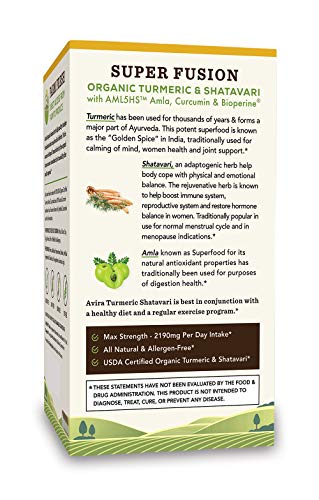 Avira Organic Turmeric Shatavari – Super Fusion With Amla, Curcumin And Bioperine, Helps Support Immune And Reproductive Function, Enhanced Absorption, Max Strength-2190mg Per Day Intake