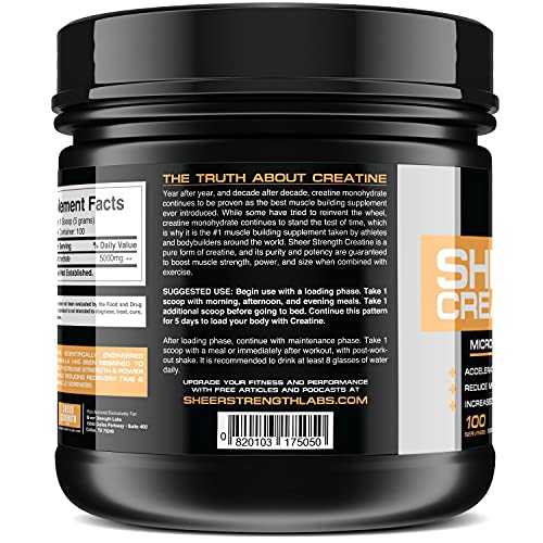 500g Micronized Creatine Monohydrate Powder - Muscle Builder Supplement - 100 Full Servings - Non-GMO - Packaging May Vary. - Sheer Strength Labs