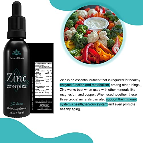 Balanced Health Zinc Complex - 30 Servings, 2oz, Peppermint Flavor, Vegan Liquid Ionic Zinc Sulfate Drops Plus Trace Minerals for Daily Immune System Support