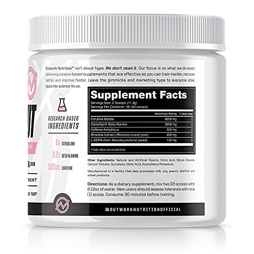 Outwork Nutrition Pre-Workout Supplement with Nootropics - Energy & Mental Focus for Better Workouts - Backed by Science (Strawberry Lemonade, 226 Grams)