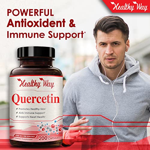 Healthy Way Pure Quercetin 500mg Supplement - 200 Capsules - Quercetin Dihydrate to Support Cardiovascular Health