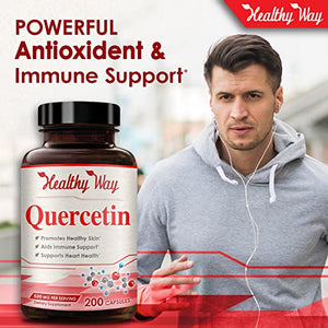 Healthy Way Pure Quercetin 500mg Supplement - 200 Capsules - Quercetin Dihydrate to Support Cardiovascular Health