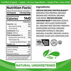 Orgain Organic Unflavored Plant Based Protein Powder, Natural Unsweetened - 21g of Protein, Vegan, Non Dairy, Gluten Free, No Sugar Added, Soy Free, Non-GMO, 1.59 lb (Packaging May Vary)