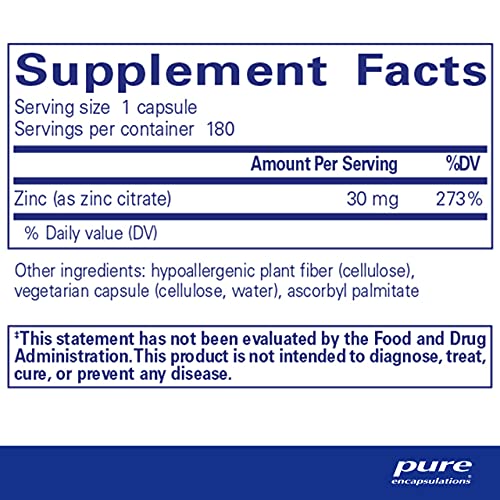 Pure Encapsulations Zinc (Citrate) | Supplement to Support Immune System, Reproductive Health, and Tissue Development and Repair* | 180 Capsules
