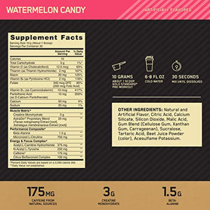 Optimum Nutrition Gold Standard Pre-Workout, Vitamin D for Immune Support, with Creatine, Beta-Alanine, and Caffeine for Energy, Keto Friendly, Watermelon Candy, 30 Servings (Packaging May Vary)
