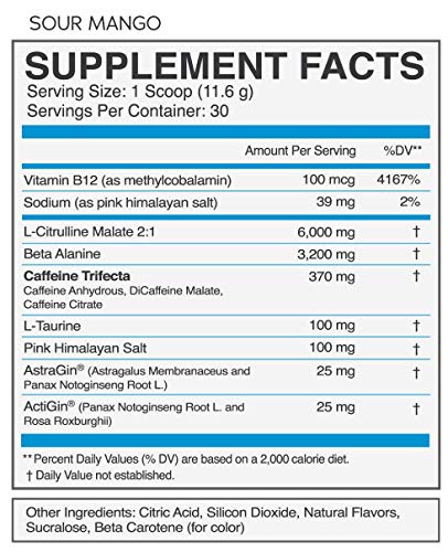 eFlow Nutrition Enrage Black High Stimulant Pre Workout Supplement - Preworkout Powder to Boost Energy, Pumps and Strength - 3 Flavors - 30 Servings (Sour Mango)