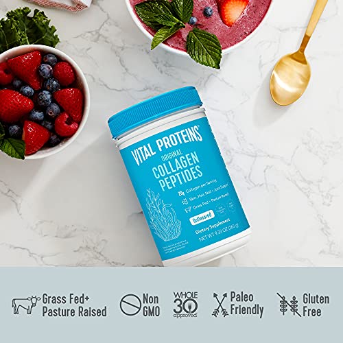 Vital Proteins Collagen Peptides Powder Supplement (Type I, III), for Hair, Nails, Skin and Joint Health, Hydrolyzed Collagen, Non-GMO, Dairy and Gluten Free, 20g per Serving - Unflavored