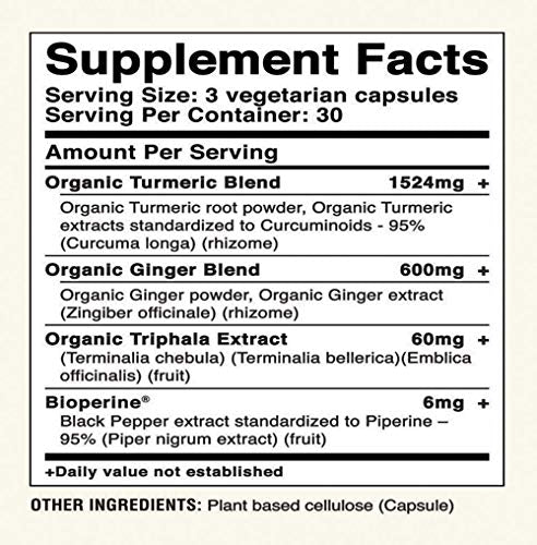 Avira Organic Turmeric Ginger Super Fusion with Curcumin & Bioperine, Digestive Health, Joint & Immune Support, Enhanced Absorption, Non-GMO, Max Strength-2190mg Per Day Intake, Yellow, 90 Count