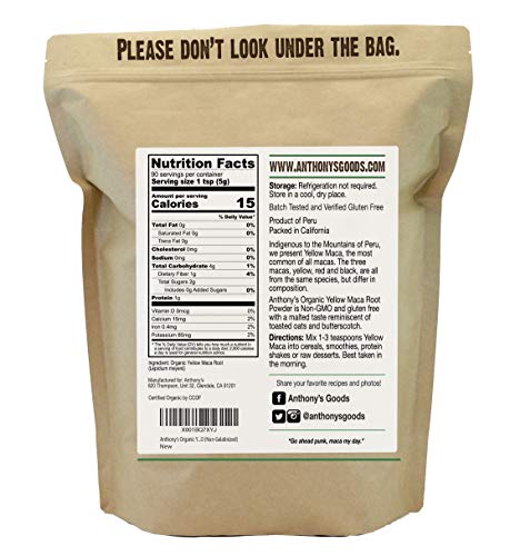 Anthony’s Organic Yellow Maca Root Powder, 1 lb, Raw, Gluten Free, Non GMO, Non Gelatinized