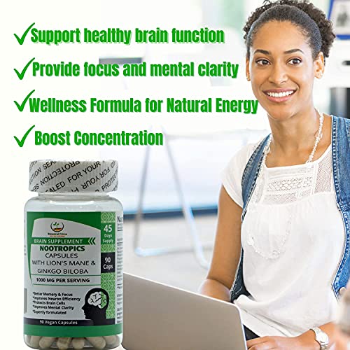 Botanical Prime Nootropic -100% Vegan-for Men & Women-Enhance Focus, Boost Concentration, Improve Memory- 1000 MG Ginkgo Biloba, Dmae, Vitamin B12, Bacopa Monnieri , Lion's Mane-90 Counts-Made in USA