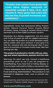 Sascha Fitness Hydrolyzed Whey Protein Isolate,100% Grass-Fed (2 Pounds, Coconut)