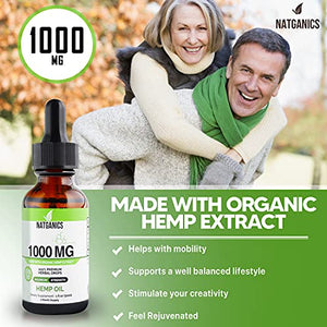 Organic Hemp Oil 1000mg - Ultra Premium Hemp Oil Drops 1000mg - Natural Hemp Oil Extract Tincture - Non-GMO Ultra-Pure CO2 Extracted Drops - Omega Fatty Acids 3 6 9 - Organically Grown & Made in USA