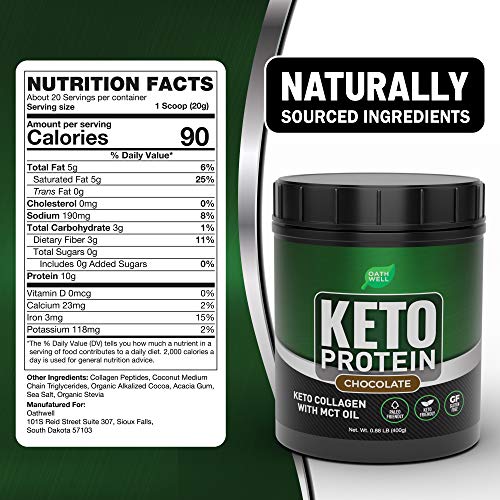 OATHWELL Keto Chocolate Protein Powder Meal Replacement Shake | Ultimate Brain + Body Fuel | Rich, Indulgent Keto Food Fat Bomb Protein Powder | Collagen Peptides Powder with MCT Oil,400g