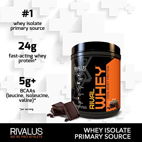 Rivalus Rivalwhey – Rich Chocolate 1lb - 100% Whey Protein, Whey Protein Isolate Primary Source, Clean Nutritional Profile, BCAAs, No Banned Substances, Made in USA