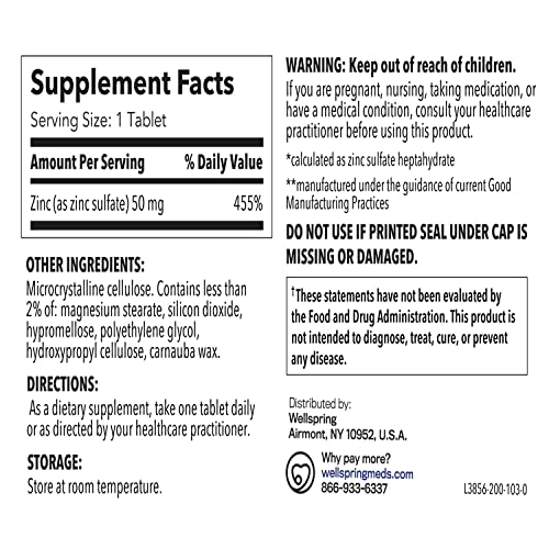 Welmate Zinc Sulfate 220mg | Dietary Supplement | Immune Health Support | 200 Count Tablets