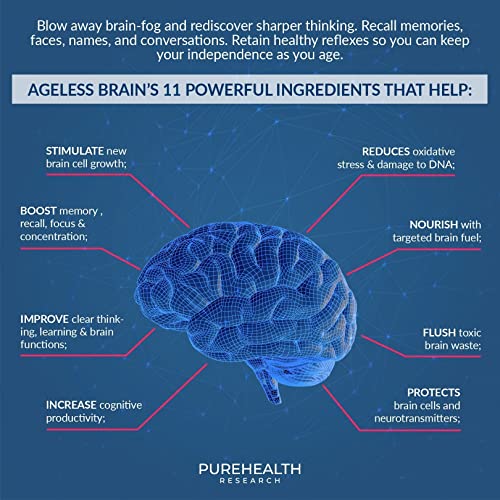 Ageless Brain - Support Memory, Focus, Clarity & Concentration - Premium Nootropic Brain Supplement for Sharper Mind & Clearer Thinking - L Theanine, Bacopa Aerial, PureHealth Research , 30 Capsules