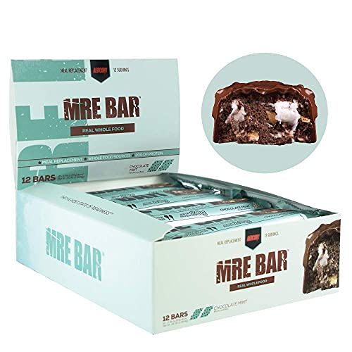 Redcon1 MRE Bar - Meal Replacement Protein Bar (1 Box / 12 Bars), Real Whole Food Sourced Protein, Real Food Taste, 20g Protein (Mint Chocolate)