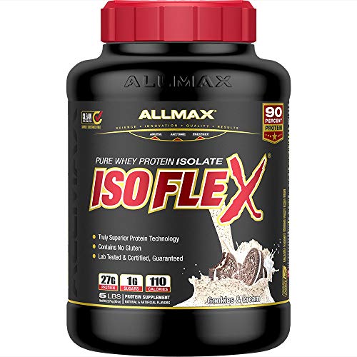 ALLMAX Nutrition - ISOFLEX Whey Protein Powder, Whey Protein Isolate, 27g Protein, Cookies & Cream, 5 Pound