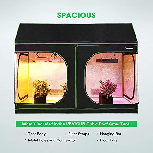 VIVOSUN 96"x48"x72" Indoor Grow Tent, Roof Cube Tent with Observation Window and Floor Tray for Plant Growing