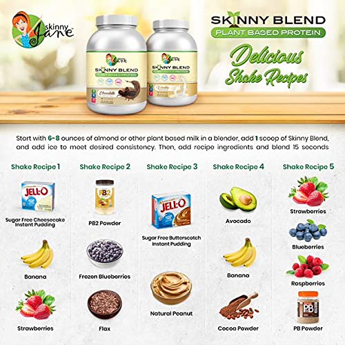 Skinny Jane Skinny Blend | Delicious Plant Based Protein Shake | Vegan Powder | Low Carbs Keto Friendly | Non GMO | No Soy, Gluten, Dairy and Egg Free | BCAAs (Vanilla, 2 Pound)