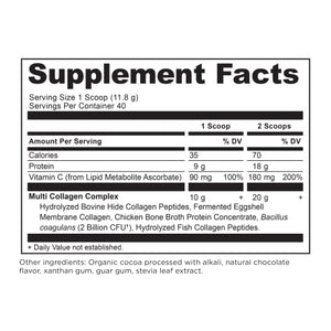 Collagen Powder Protein by Ancient Nutrition, Multi Collagen Chocolate Protein Powder, 40 Servings, with Vitamin C, Hydrolyzed Collagen Peptides Supports Skin and Nails, Gut Health, 16.65oz