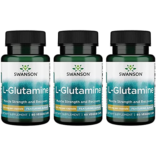 Swanson Amino Acid Ajipure L-Glutamine Pharmaceutical Grade 500 Milligrams 60 Veg Capsules (3 Pack)