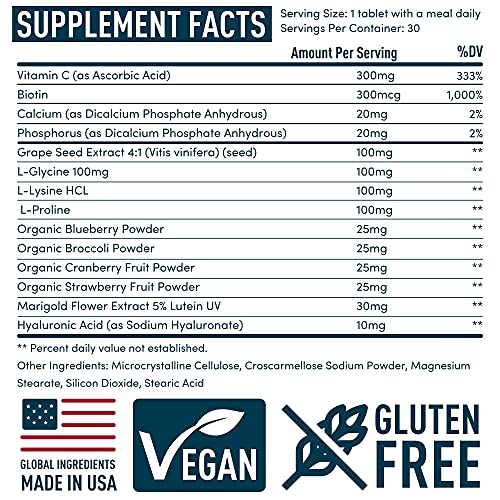 Vegan Collagen Builder Tablets by Windsor Botanicals - Non-GMO, Vegetarian, Plant-Based Supplement - Strengthens Skin, Hair, Nails and Joints - 30 Tablets