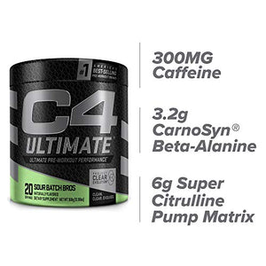 C4 Ultimate Pre Workout Powder Sour Batch Bros - Sugar Free Preworkout Energy Supplement for Men & Women | 300mg Caffeine + 3.2g Beta Alanine + 2 Patented Creatines - 20 Servings