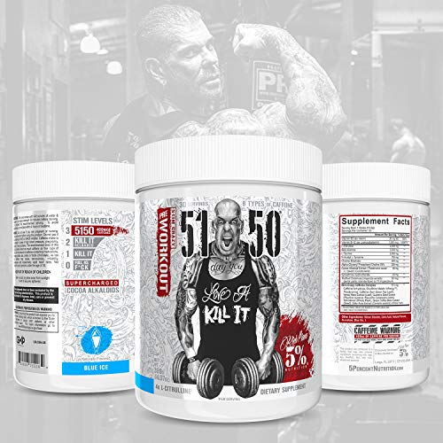 Rich Piana 5% Nutrition 5150 High Stim Pre-Workout Powder | Extreme Energy, Focus, Pumps & Endurance | 400 mg Caffeine, Citrulline, Beta Alanine, Tyrosine | 14.07 oz, 30 Srvgs (Blue Ice)