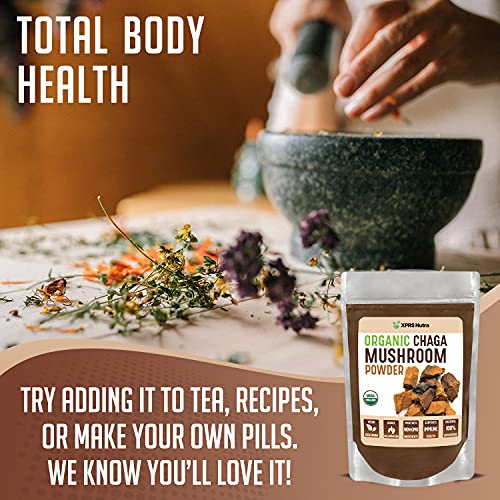 XPRS Nutra Organic Chaga Mushroom Powder - Premium USDA Organic Chaga Mushrooms Powder - Chaga Powder Supports Immune Health - Vegan Friendly Superfood for Chaga Tea and Beverages (4 oz)