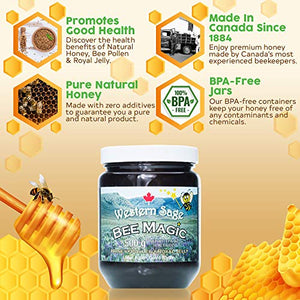 Bee Magic Healthy Raw Honey (500g) by Western Sage - Unpasteurized Honey, Bee Pollen and Royal Jelly Blend - Natural Honey Combination To Promote Health - Pure Honey