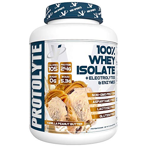 VMI Sports | ProtoLyte Whey Isolate Protein Powder | Low Calorie Whey Protein Powder for Weight Loss | Protein Powder for Muscle Gain | Digestive Enzymes | Non-GMO (Vanilla Peanut Butter, 4.6 Pounds)