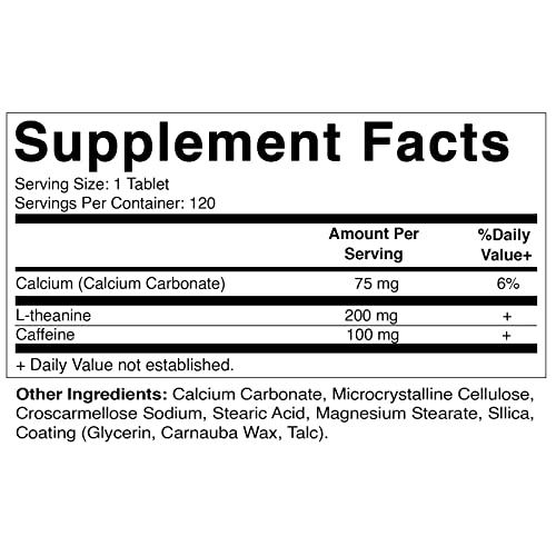 Vitamatic L-Theanine 200mg with Caffeine 100mg 120 Vegetarian Tablets - Nootropic Supplement for Focused Energy