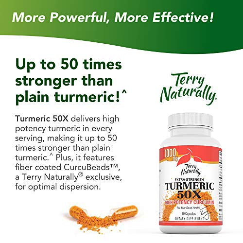Terry Naturally Turmeric 50X - 60 Capsules - Extra Strength Curcumin - Up to 50x Stronger Than Plain Turmeric - Immune Support - Liver, Brain & Heart Health - Non-GMO - 30 Servings
