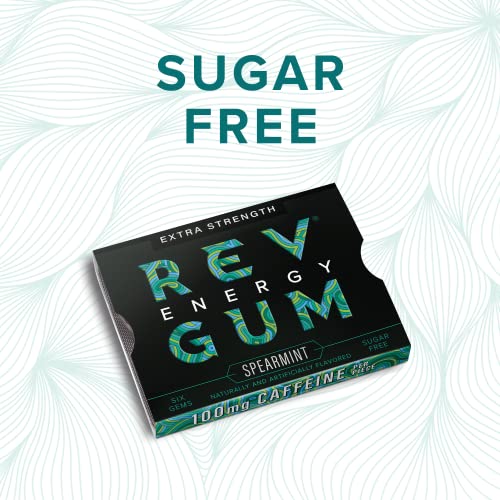 Rev Gum Caffeine Energy Gum | Extra Strength 100mg of Caffeine per Gem | Spearmint Sugar Free Caffeine Gum - Low Calorie Chews to Help You Stay Alert, Awake and Focused - Mint Chewing Gum - 12 Packs (72 Count)