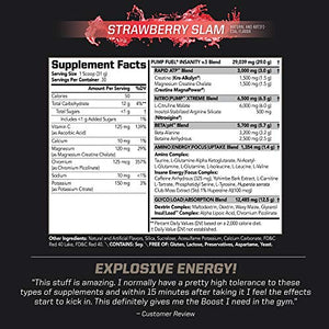 PMD Sports Ultra Pump Fuel Insanity - Pre Workout Drink Mix for Energy, Strength, Endurance, Muscle Pumps and Recovery - Complex Carbohydrates and Amino Energy - Strawberry Slam (30 Servings)