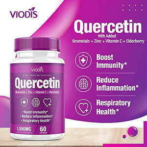 (2 Pack) Quercetin with Bromelain Vitamin C Zinc Elderberry 1000mg Immune System Booster, Lung Support Supplement for Adults Kids - Immunity Defense (120 Capsules)