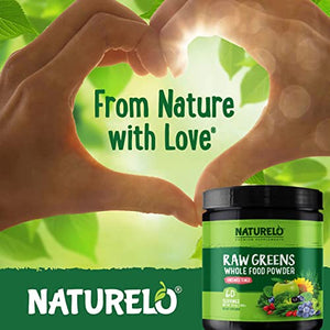 NATURELO Raw Greens Superfood Powder - Unsweetened - Boost Energy, Detox, Enhance Health - Organic Spirulina - Wheat Grass - Whole Food Nutrition from Fruits & Vegetables - 60 Servings