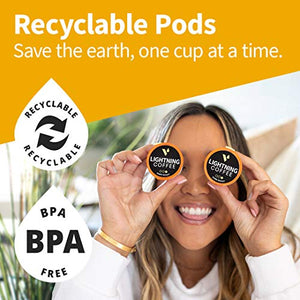 VitaCup Lightning Coffee Pods, Enhance Memory & Focus with 2X Caffeine, Nootropics, B Vitamins, D3, Extra Strong Dark Roast Coffee, Recyclable Single Serve Pod Compatible w/ Keurig K-Cup Brewers,16 Ct