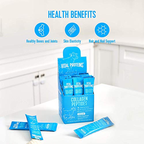 Vital Proteins Collagen Peptides Powder Supplement (Type I, III) Travel Packs, Hydrolyzed Collagen for Skin Hair Nail Joint - Dairy & Gluten Free - 10g per Serving - Unflavored (20ct per Box)