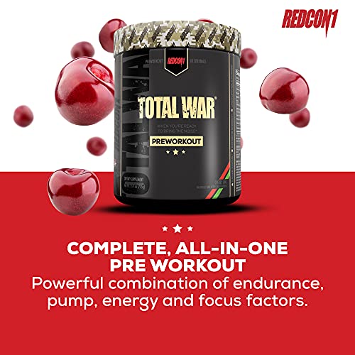 Redcon1 Total War - Pre Workout Powder, 50 Servings, Boost Energy, Increase Endurance and Focus, Beta-Alanine, 350mg Caffeine, Citrulline Malate, Nitric Oxide Booster - Keto Friendly (Cherry Lime)