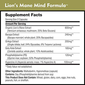 Lion’s Mane Mind Formula by DailyNutra - Nootropic Supplement for Cognitive Health | Organic Mushroom Extract with Bacopa, Gingko, Gota Kola, and Huperzine-A (90 Capsules)