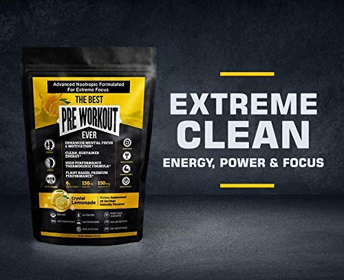 The Best Pre Workout Ever All Natural Nootropic Preworkout Powder - Clean Energy Boost Focus & Strength - Muscle Builder Supplement for Men & Women - Keto Friendly Plant Based & Electric Lemonade…