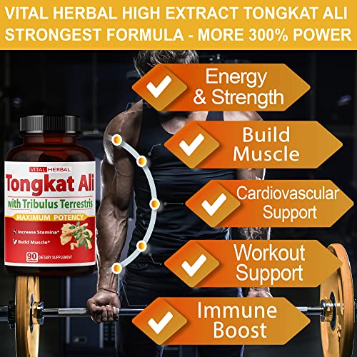 Ultra Tongkat Ali Extract Capsules Equivalent to 5150mg - Maximum Strength with Ashwagandha Tribulus Terrestris Ginseng Horny Goat Weed for Men Women- Increase Energy Build Muscle - 90 Days Supply