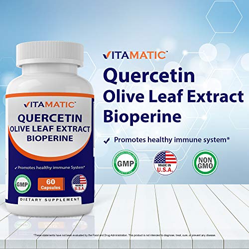 2 Pack - Vitamatic Quercetin, Olive Leaf Extract, with Bioperine for Greater Absorption, 910mg, 60 Capsules (Total 120 Capsules)