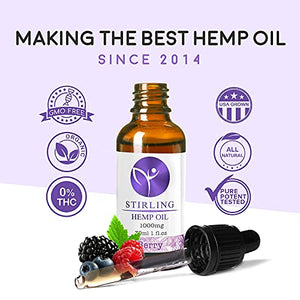 Hemp Oil for Stress and Plain - Organic, USA Hemp w/ MCT - Great Berry Flavor - It’s The Real Deal - 1000mg 1 Bottle - Stirling