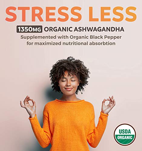 USDA Organic Ashwagandha (120 Tablets & Vegetarian) 1350mg Per Serve with Black Pepper - Natural Adrenal Support, Cortisol & Thyroid Support, Immune Support - No Pills or Capsules