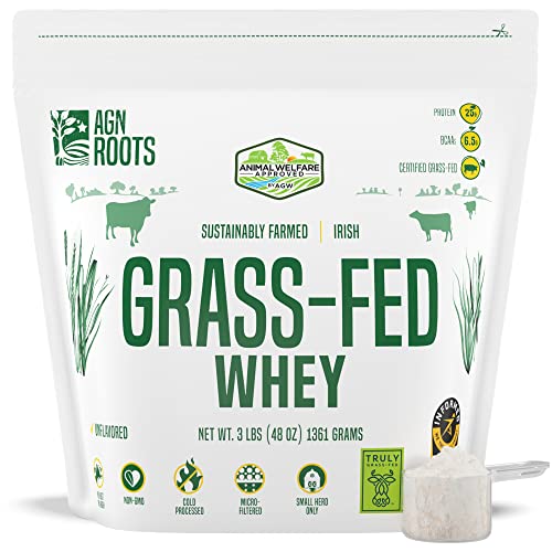 AGN Roots Grassfed Whey Protein | Certified Brand List ASPCA | Certified Entire Life On Pasture Grass Fed | Unflavored | Informed Choice & Sport | Sustainably Farmed | Certified by A Greener World